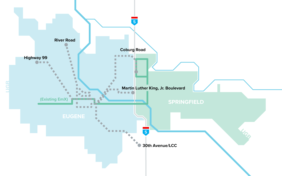 Map of five conceptual corridors.