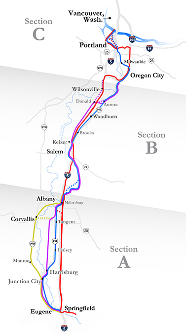 Map of Preliminary Alternatives in Three Sections