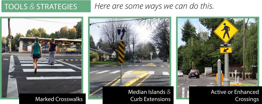 Better Crossings | Add and improve crossings on busy streets and near community destinations, like schools and parks.