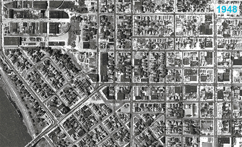 Changed Community|Time lapsed aerial view of the Rose Quarter from the 1940’s to present day. 