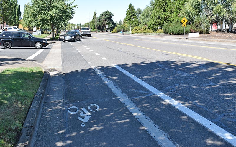 Photo of a buffered bike lane.