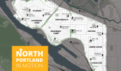 Map of project study area - North Portland in Motion will focus on the residential and commercial areas of North Portland west of Interstate 5.