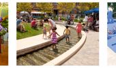 Community Loops inspirational images - The carousel, a water feature, a playground.