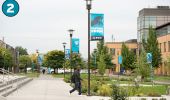 2. Borthwick Mall  -  An open, paved space in the middle of campus between Terrell Hall and the library facing west. There are paved stairs, wooden benches and streetlamps with “Panther Pride” pole banners.