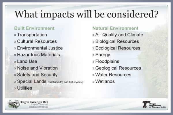 What impacts will be considered?}